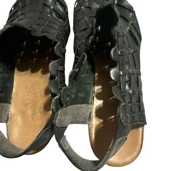 Rieker black leather woven slingback Leath 40 9 - Picture 3 of 6